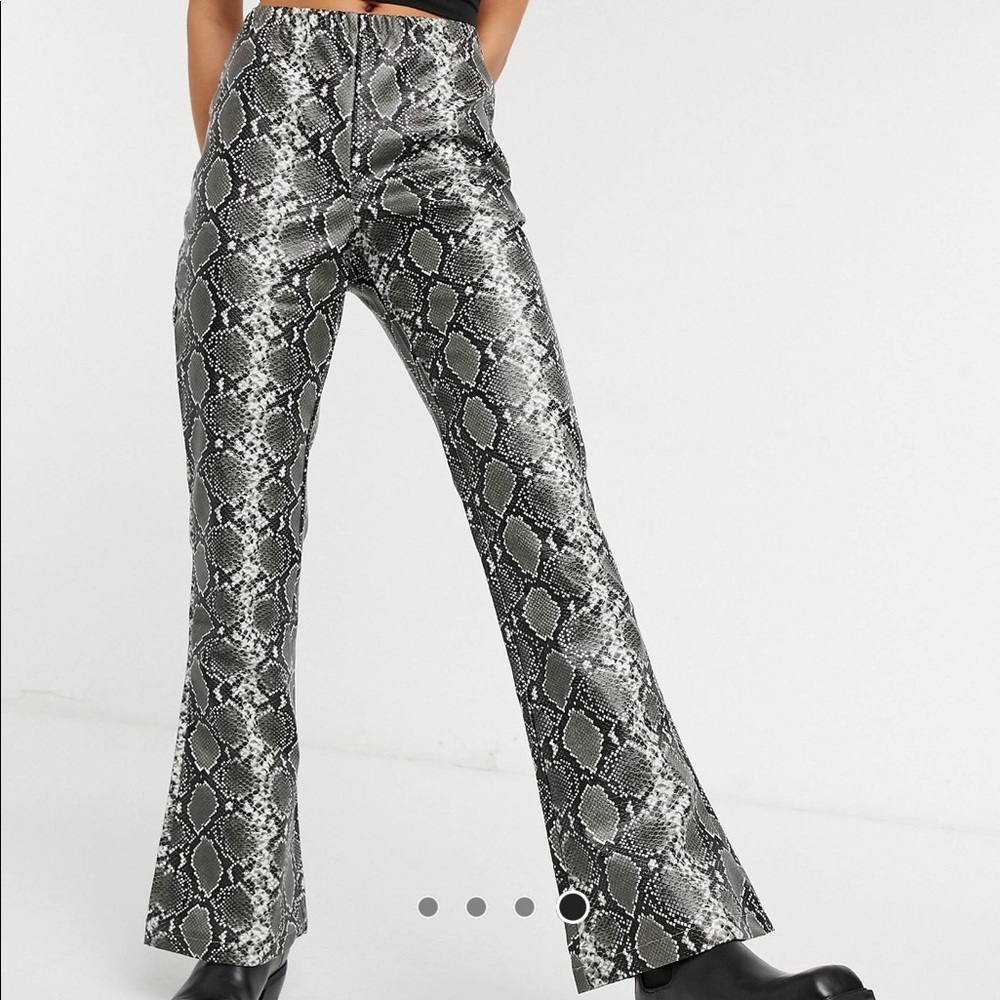 Snake print like leather flare pant US 10